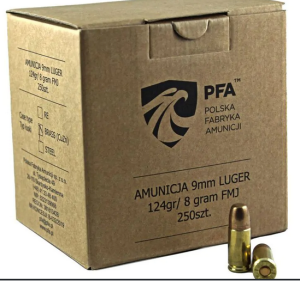 PFA 9X19 FMJ 124GR/8 AMUNICJA FABRYCZNA  OP0.250 SZT.   